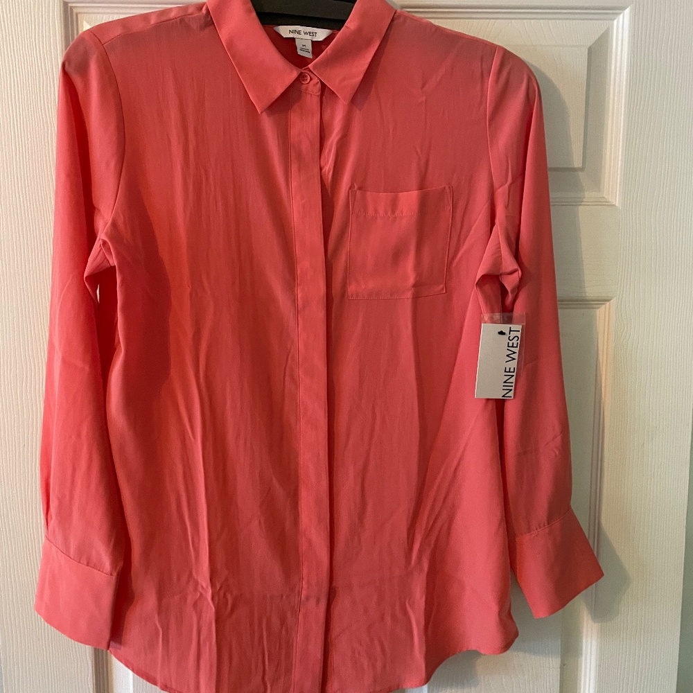 Nine West Long Sleeve Botton Front Blouse Women's Size L